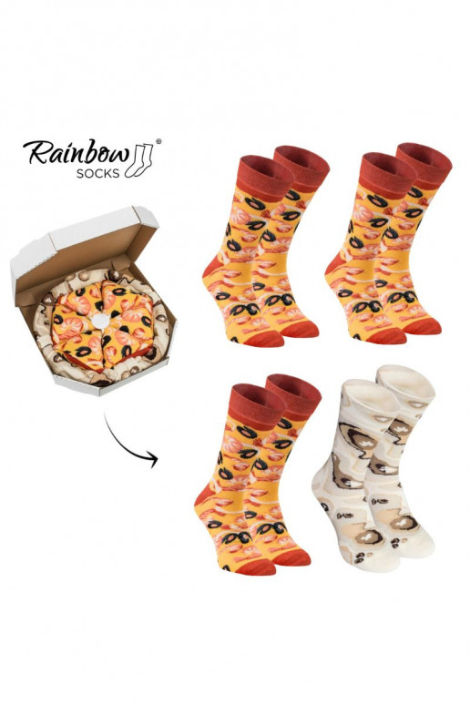 Meias coloridas em caixa Pizza 4 pares