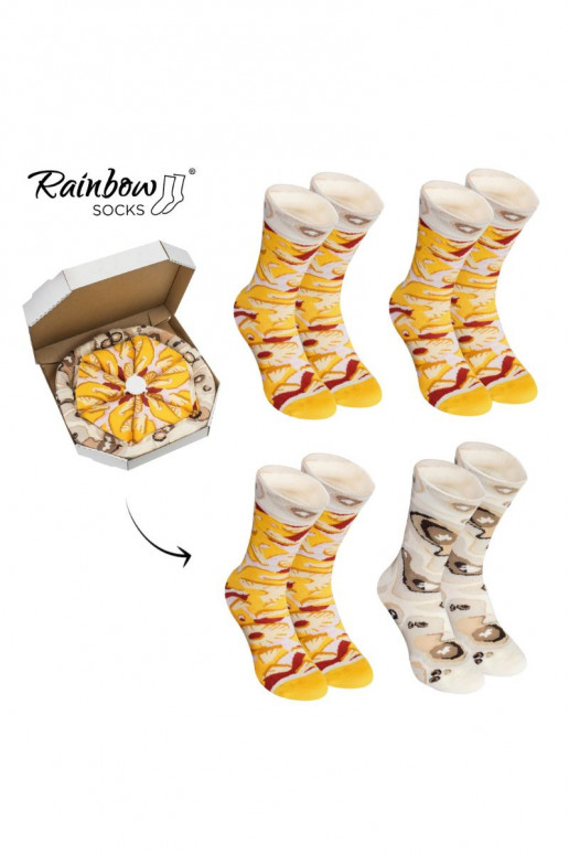 Meias coloridas em caixa Pizza 4 pares