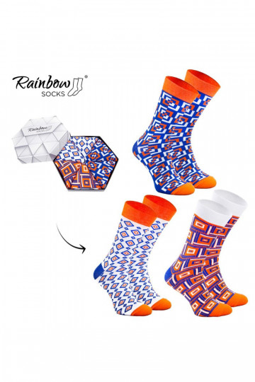 Meias coloridas com motivos geométricos 3 pares 2