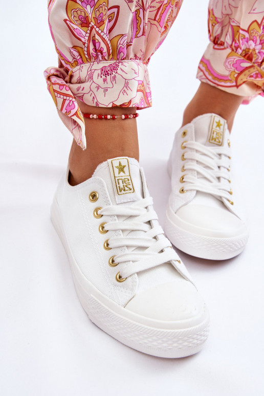 Sapatos de lazer modelo clássico cor branco-ouro Ecoma