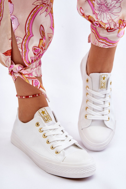 Sapatos de lazer modelo clássico cor branco-ouro Ecoma