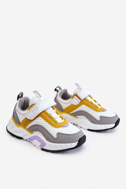 Tênis infantil com fechos adesivos Big Star JJ374257 Branco-amarelo
