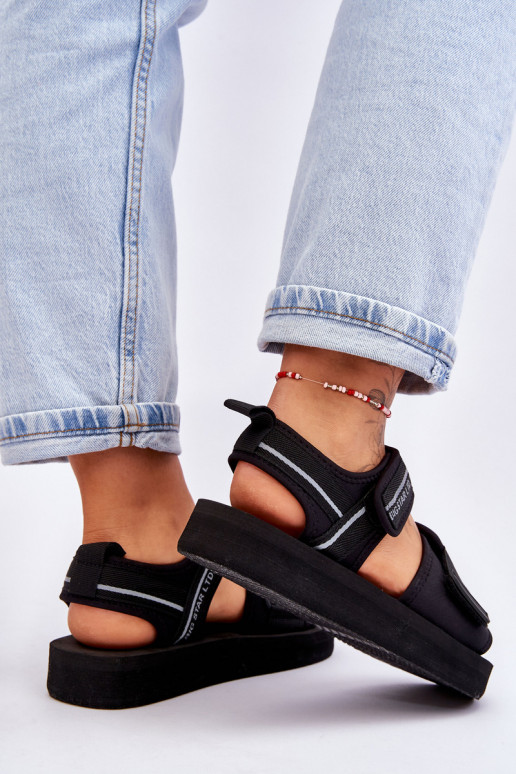 Sandálias femininas com fechos adesivos Big Star LL274784 cor preta Sandálias femininas com fechos adesivos Big Star LL274784 cor preta