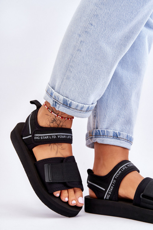Sandálias femininas com fechos adesivos Big Star LL274784 cor preta Sandálias femininas com fechos adesivos Big Star LL274784 cor preta