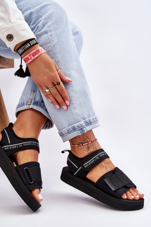Sandálias femininas com fechos adesivos Big Star LL274784 cor preta Sandálias femininas com fechos adesivos Big Star LL274784 cor preta