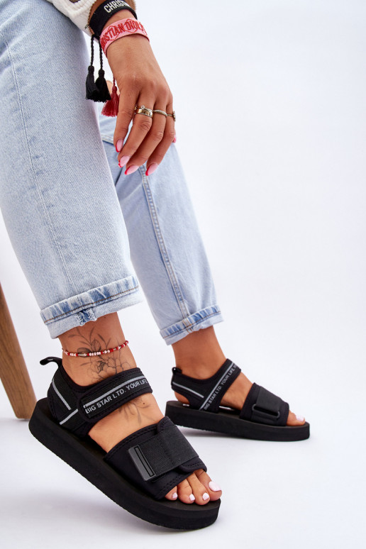 Sandálias femininas com fechos adesivos Big Star LL274784 cor preta Sandálias femininas com fechos adesivos Big Star LL274784 cor preta