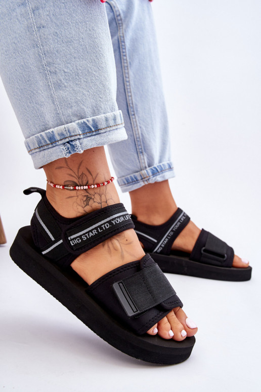 Sandálias femininas com fechos adesivos Big Star LL274784 cor preta Sandálias femininas com fechos adesivos Big Star LL274784 cor preta