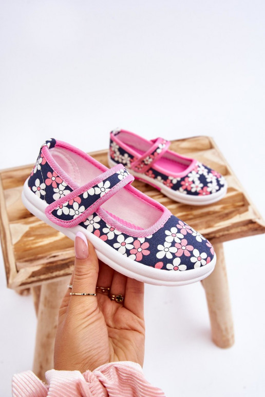 Bailarinas infantis com motivos florais na cor azul e rosa Noah