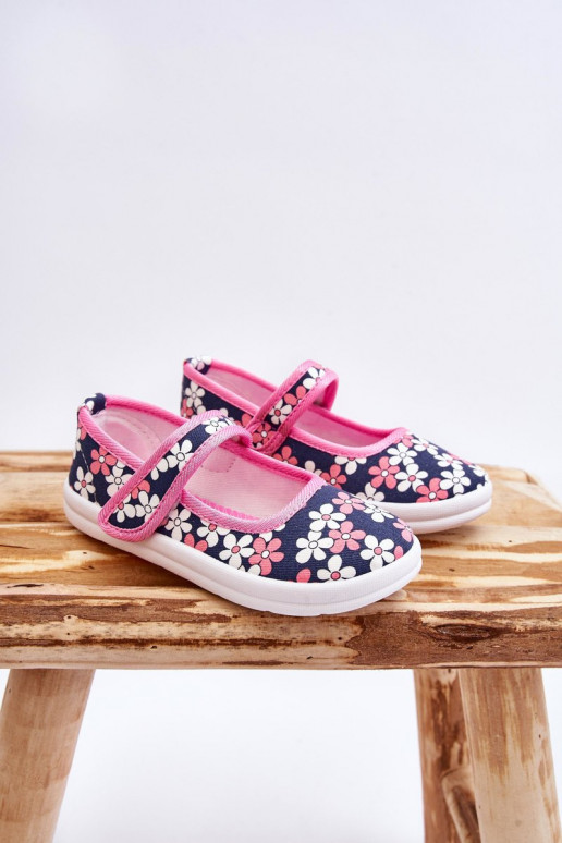 Bailarinas infantis com motivos florais na cor azul e rosa Noah
