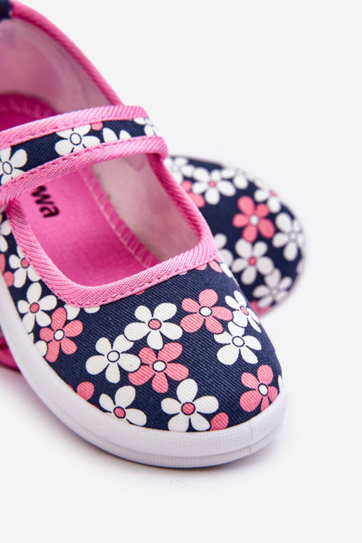 Bailarinas infantis com motivos florais na cor azul e rosa Noah