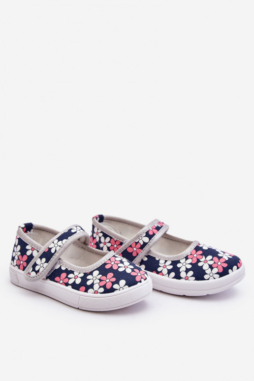 Sapatilhas infantis com motivos florais na cor azul acinzentado Noah