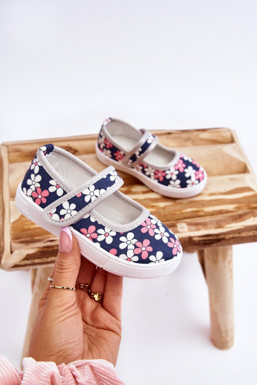 Sapatilhas infantis com motivos florais na cor azul acinzentado Noah