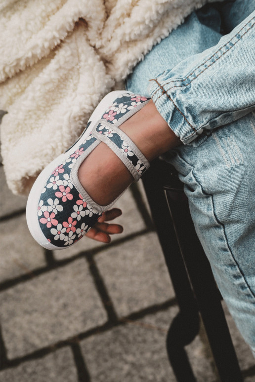 Sapatilhas infantis com motivos florais na cor azul acinzentado Noah