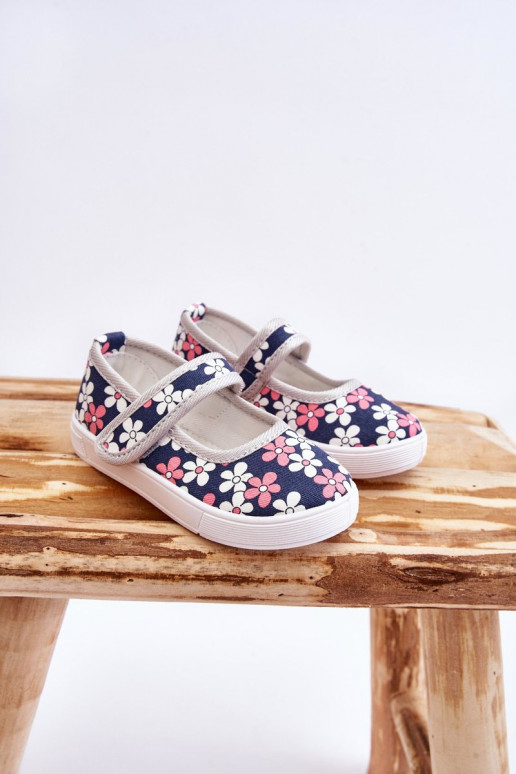 Sapatilhas infantis com motivos florais na cor azul acinzentado Noah