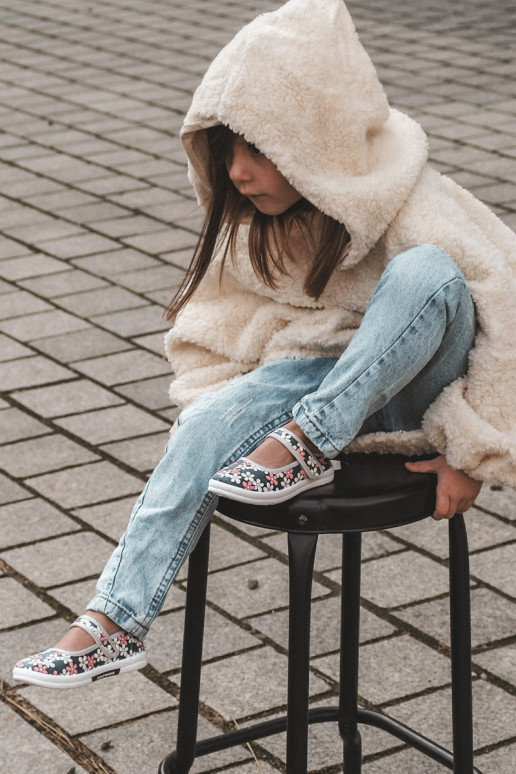 Sapatilhas infantis com motivos florais na cor azul acinzentado Noah