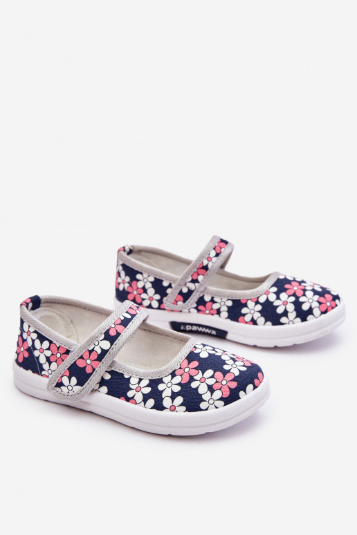 Sapatilhas infantis com motivos florais na cor azul acinzentado Noah