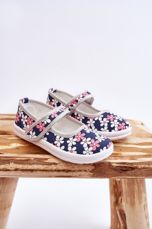 Sapatilhas infantis com motivos florais na cor azul acinzentado Noah
