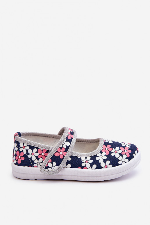 Sapatilhas infantis com motivos florais na cor azul acinzentado Noah