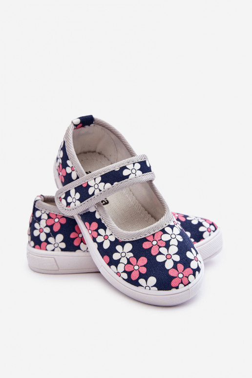 Sapatilhas infantis com motivos florais na cor azul acinzentado Noah