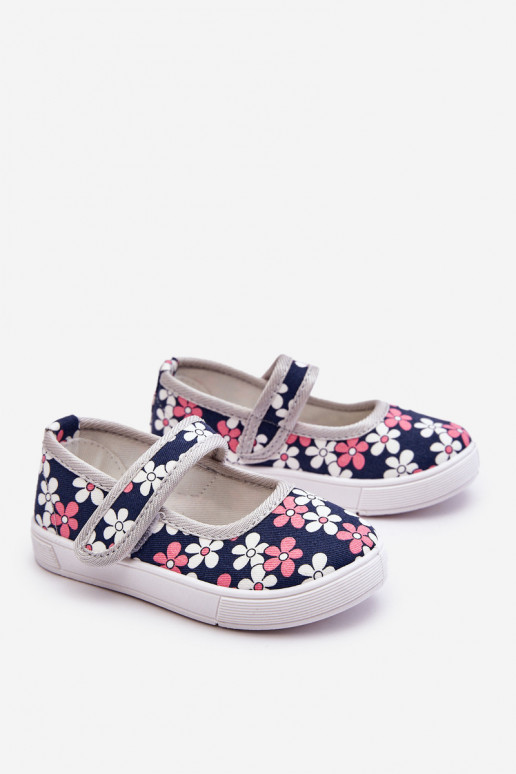 Sapatilhas infantis com motivos florais na cor azul acinzentado Noah