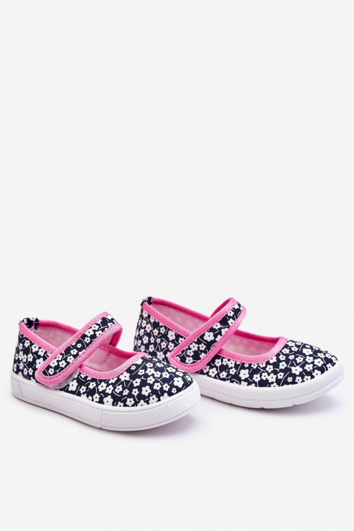 Bailarinas infantis com fechos adesivos na cor azul-rosa Selah