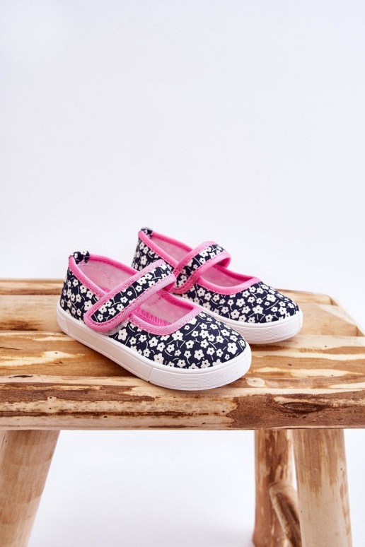 Bailarinas infantis com fechos adesivos na cor azul-rosa Selah