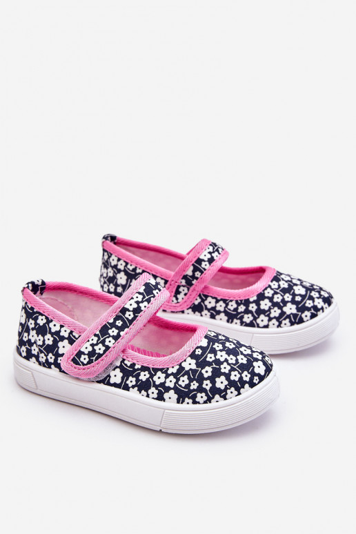 Bailarinas infantis com fechos adesivos na cor azul-rosa Selah