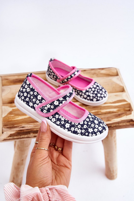 Bailarinas infantis com fechos adesivos na cor azul-rosa Selah