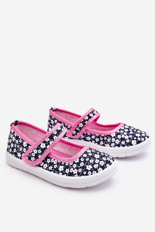 Bailarinas infantis com fechos adesivos na cor azul-rosa Selah