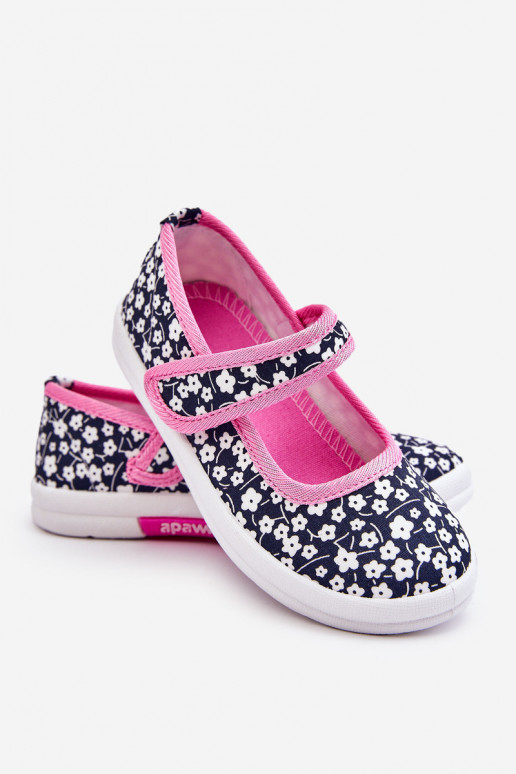 Bailarinas infantis com fechos adesivos na cor azul-rosa Selah