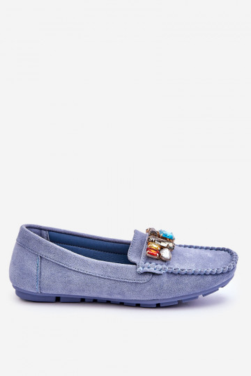 Elegantes mocassins de camurça com ilhós brilhantes em azul Lucille