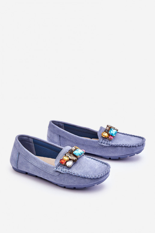 Elegantes mocassins de camurça com ilhós brilhantes em azul Lucille