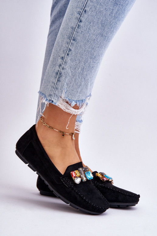 Elegantes mocassins de camurça com ilhós brilhantes em Lucille azul escuro