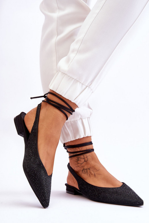 bailarinas com fitas e tachas em preto Mavis