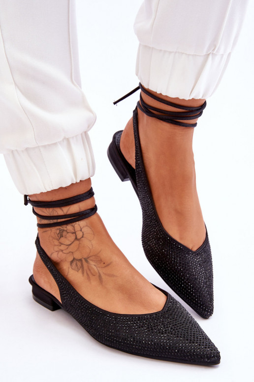 bailarinas com fitas e tachas em preto Mavis