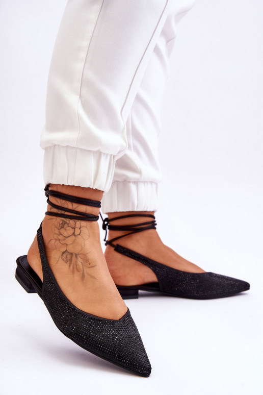 bailarinas com fitas e tachas em preto Mavis