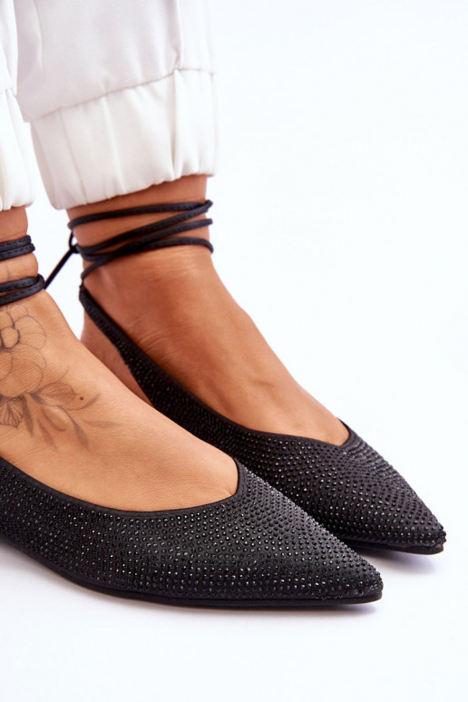 bailarinas com fitas e tachas em preto Mavis