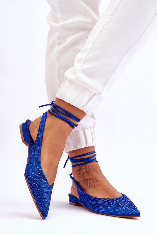 bailarinas com fitas e tachas em azul Mavis
