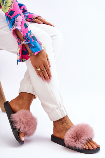 Chinelos elegantes de borracha com pele na cor rosa Lucrece 2