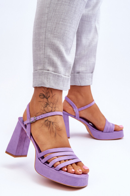 Elegante Camurça Salto Alto e Plataforma Roxo Verda