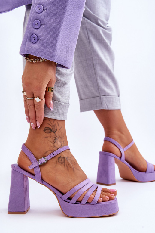 Elegante Camurça Salto Alto e Plataforma Roxo Verda