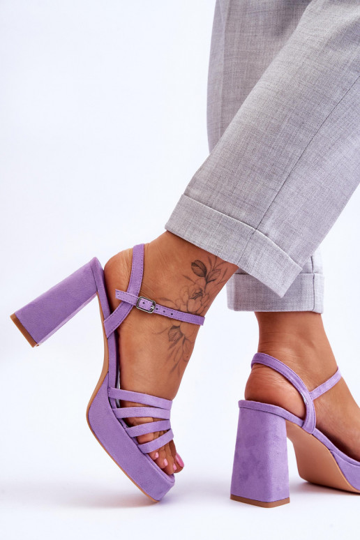 Elegante Camurça Salto Alto e Plataforma Roxo Verda