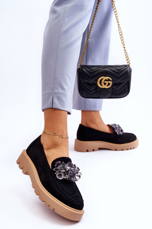 Mocassins de camurça com ilhós brilhantes na cor preta Demeris Mocassins de camurça com ilhós brilhantes na cor preta Demeris