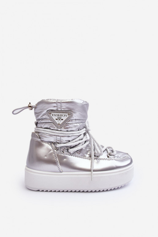 Botas de neve infantis aquecidas com atacadores cor prata Colina Botas de neve infantis aquecidas com atacadores cor prata Colina