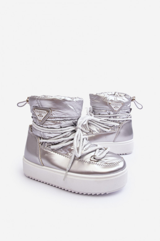 Botas de neve infantis aquecidas com atacadores cor prata Colina Botas de neve infantis aquecidas com atacadores cor prata Colina