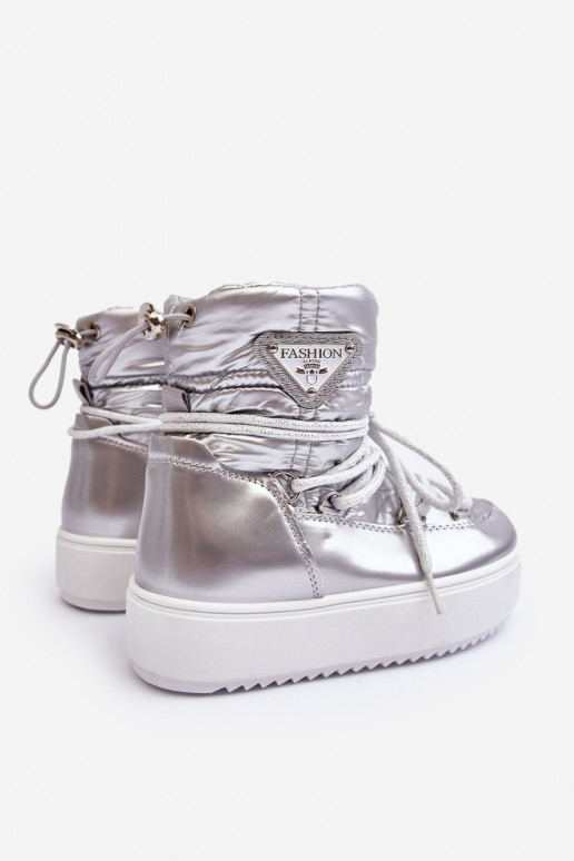 Botas de neve infantis aquecidas com atacadores cor prata Colina Botas de neve infantis aquecidas com atacadores cor prata Colina