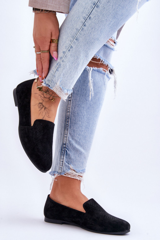 confeccionado em camurça Mocassins cor preta Giovana confeccionado em camurça Mocassins cor preta Giovana