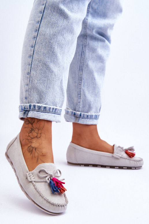 Mocassins de camurça com franjas em Dorine cinza Mocassins de camurça com franjas em Dorine cinza