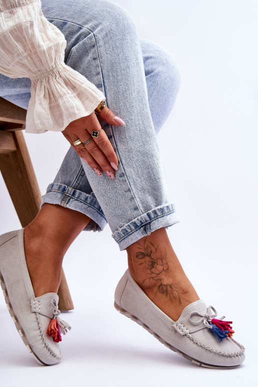 Mocassins de camurça com franjas em Dorine cinza Mocassins de camurça com franjas em Dorine cinza