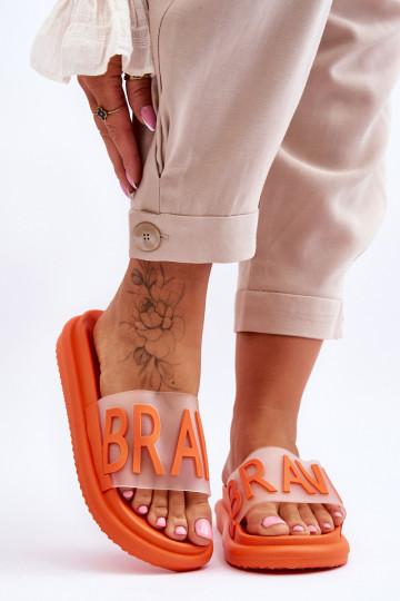 Chinelos com plataforma na cor laranja Brave